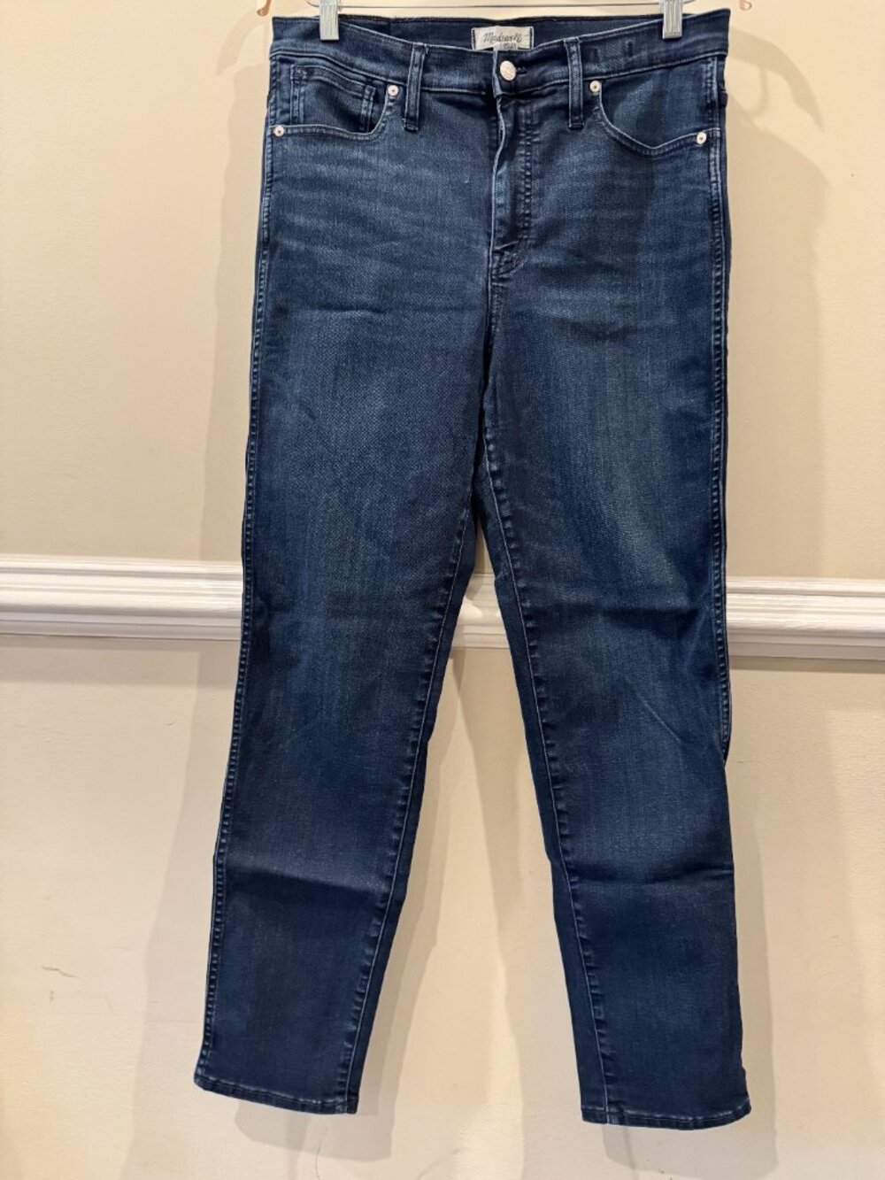 Madewell Mid-Rise Stovepipe Jeans 31 Tall Dark Wash Straight Leg Stretch Denim